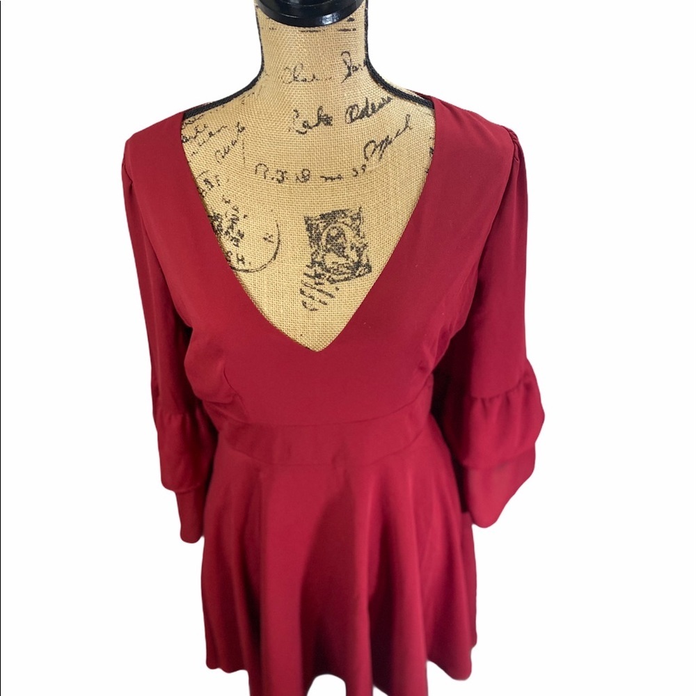 BB Dakota Dark Red Dress V neck Sz 10 - Picture 5 of 12